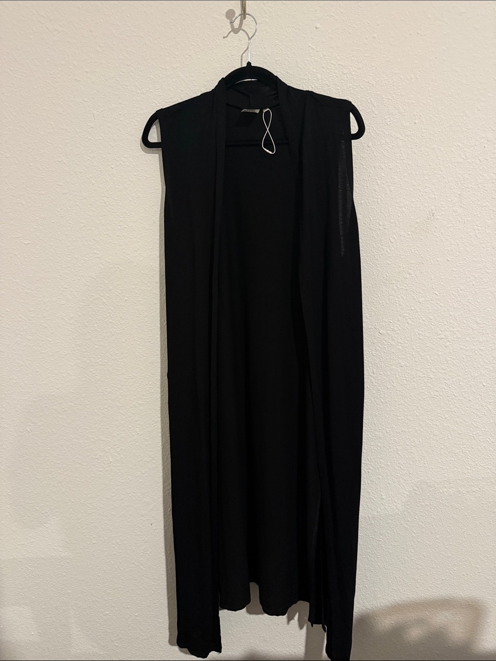 Sleeveless Long Open Front Duster Vest - Black